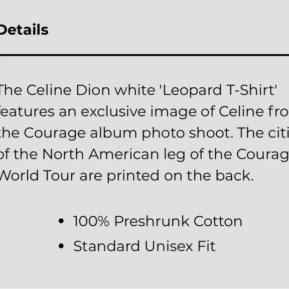 NWT Official Merch CELINE DION LEOPARD CONCERT/TOUR SHORT SLEEVE T-SHIRT Courage - Picture 3 of 3